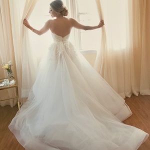 WHITE Lazaro Strapless Lace Tulle Wedding Dress